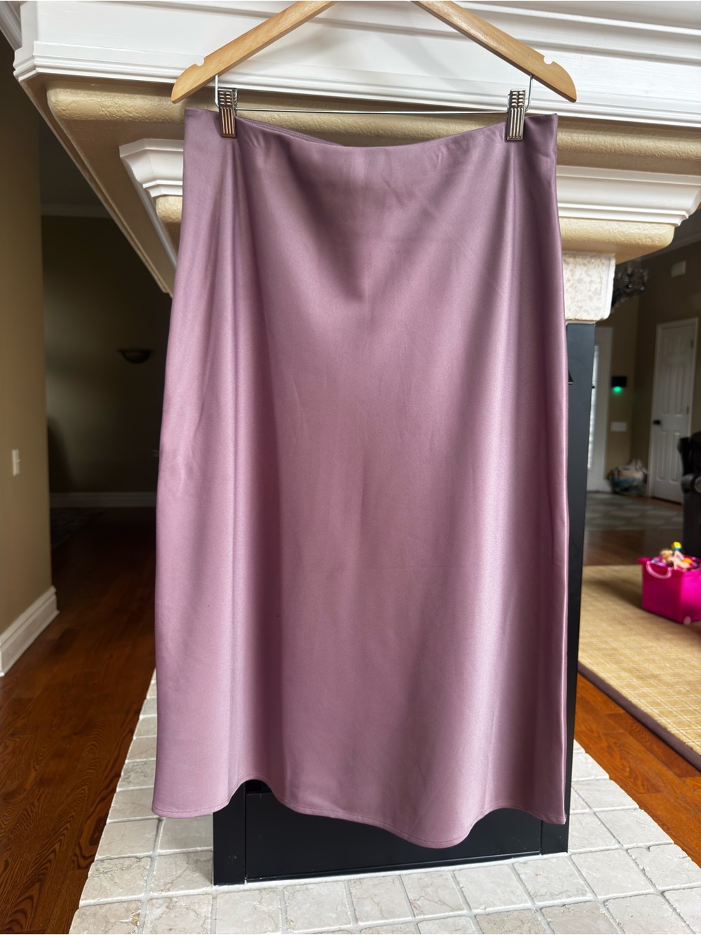 A New Day Mauve Purple Satin Midi Slip Skirt L Romantic